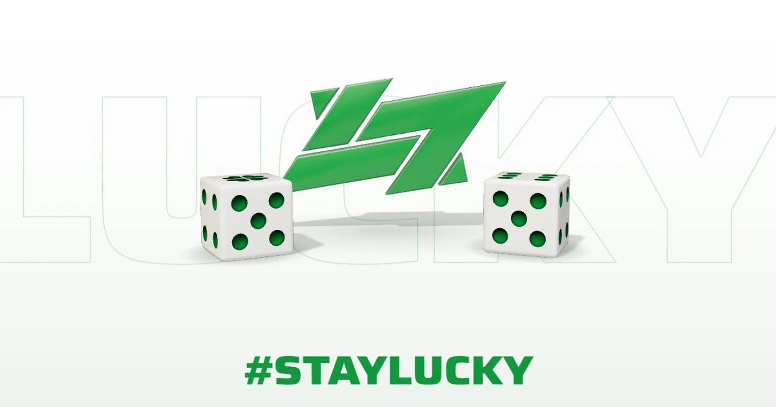 Lucky7 website concept: two white dice with green pips beside a glossy green L7 mark